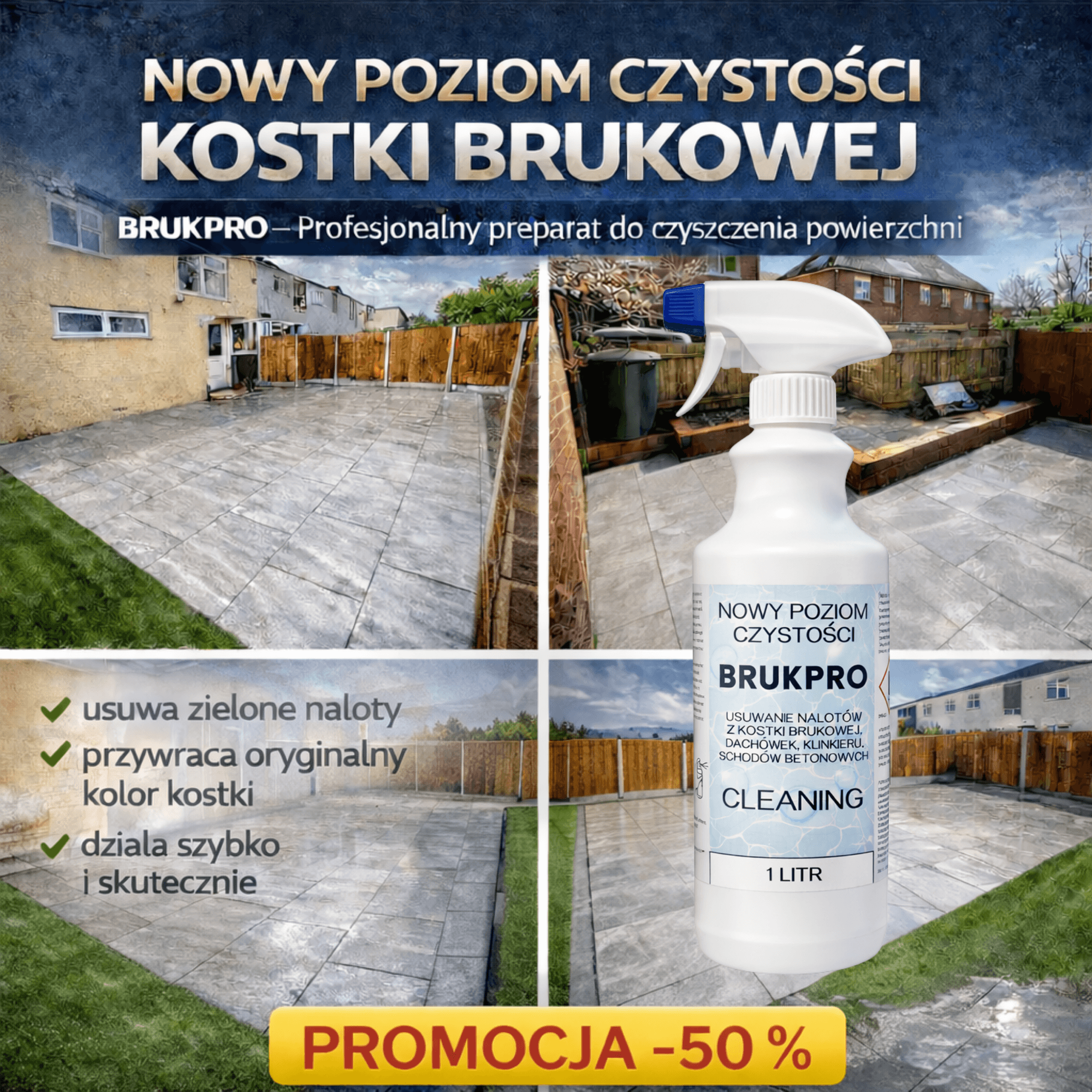 BRUKPRO- Płyn do Kostki Kamienia Na Mech - czyść w 10 minut.